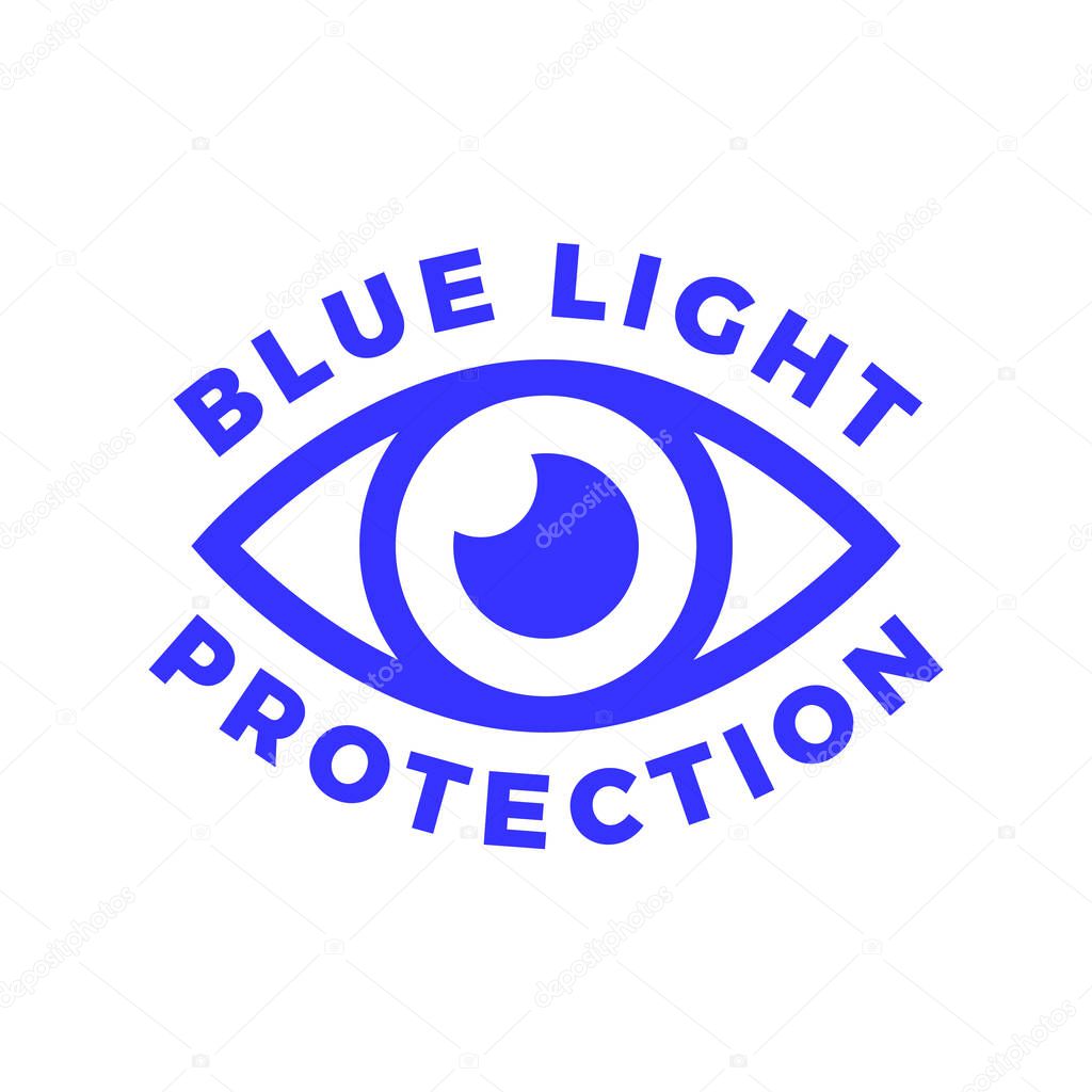 Blue light protected eye symbol, blue light causes health problems and should not be used before bedtime, Protection logo