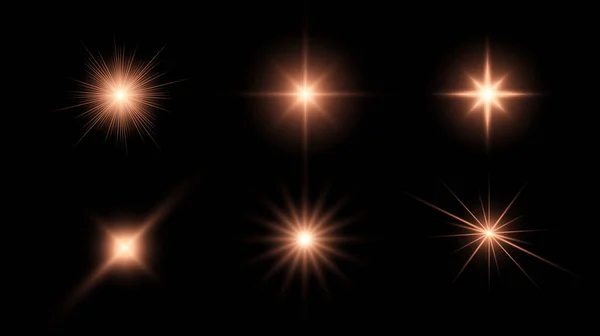 Estrelas brilhantes, efeitos de luz elementos gráficos, ilustração vetorial —  Vetores de Stock