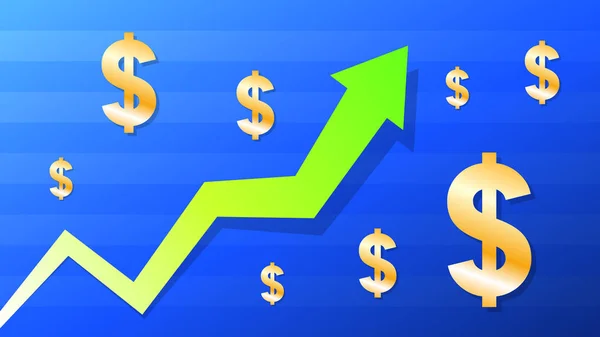 Graph show value grow of euro, green arrow and gold euro symbol — Stock Vector