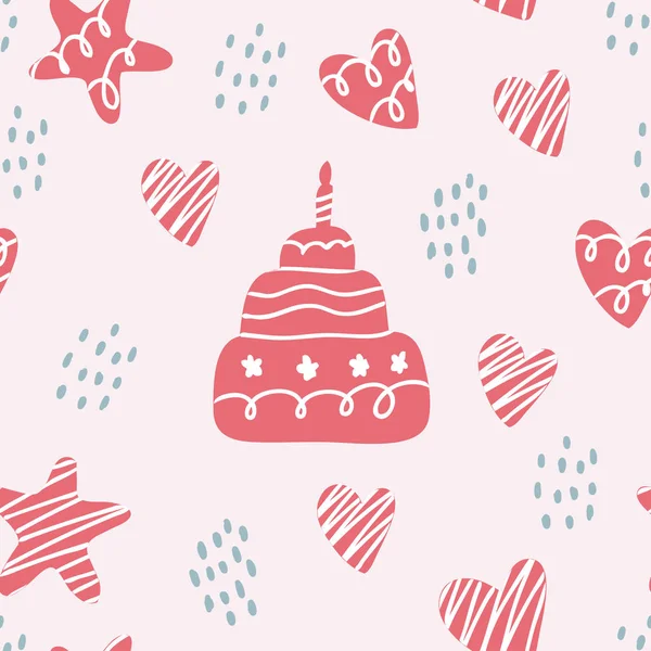 幸せな誕生日とかわいいシームレスなパターン 手描きのベクトルイラスト — ストックベクタ