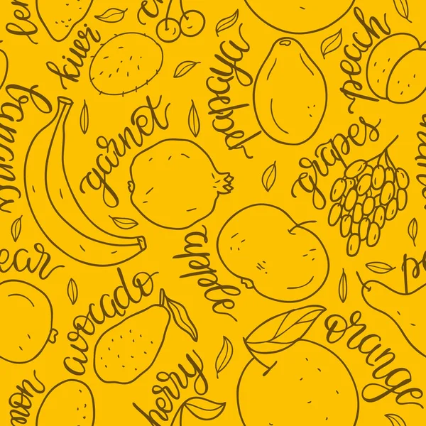 Hand drawn fruits seamless pattern. — Stock Vector
