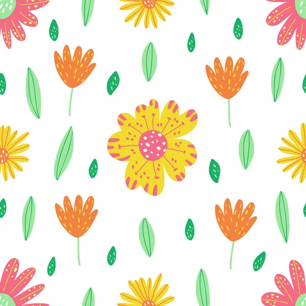 Fond mignon sans couture avec des fleurs jaunes et de gamme et laisser . — Image vectorielle