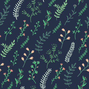 Seamless pattern with plants. Organic ornament. Suitable for printing on fabric, gift wrapping, wall decoration. Hand-drawn illustration.  clipart