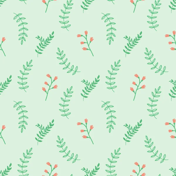 Seamless pattern with plants on a light background. Organic ornament. Suitable for printing on fabric, gift wrapping, wall decoration. Hand-drawn illustration. — Stock Vector