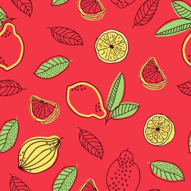 Limon ile Sevimli sorunsuz desen. Limonlu Kroki, yaz vektör illüstrasyonu, şablon.
