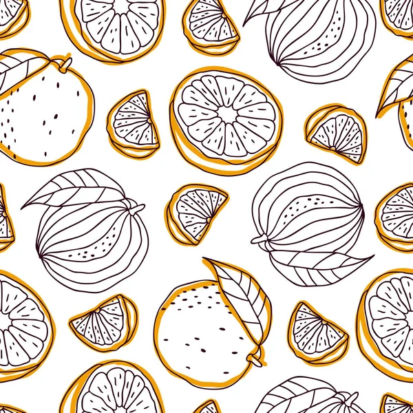 Padrão sem costura bonito com laranjas em um fundo branco. Ilustração desenhada à mão . — Vetor de Stock