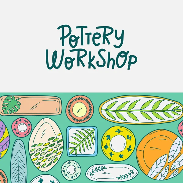 Pottery workshop. Manufacture of handmade ceramics. Hand-drawn illustration. — Stockový vektor