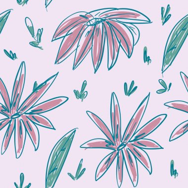 Floral Dikişsiz desen. Çiçek sanatı baskısı. El çizimi.