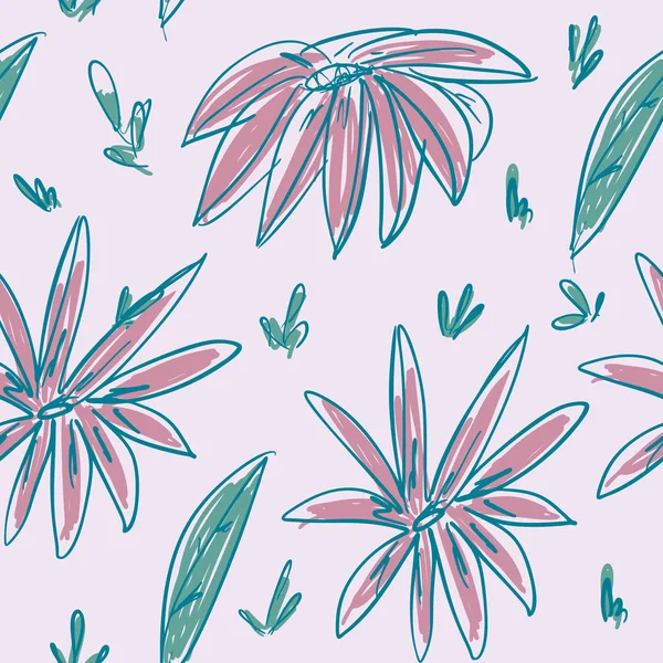 花のシームレスなパターン。花柄のアートプリント。手描きのイラスト. — ストックベクタ