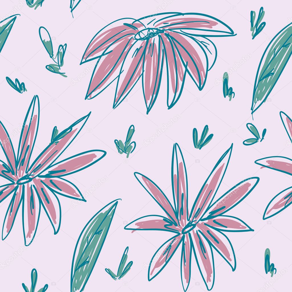 Floral seamless pattern. Floral art print. Hand-drawn illustration.