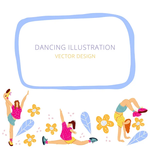 La plantilla vectorial con el marco - el grupo de las bailarinas. Escuela de danza moderna . — Vector de stock