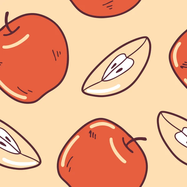 Söta sömlösa mönster med äpplen. Skiss med äpplen, sommar vektor illustration, mall. Handritad illustration. — Stock vektor