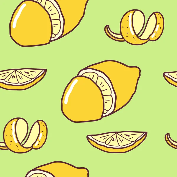 Carino modello senza cuciture con limoni. Schizzo con limoni, illustrazione vettoriale estiva, modello. Illustrazione disegnata a mano . — Vettoriale Stock