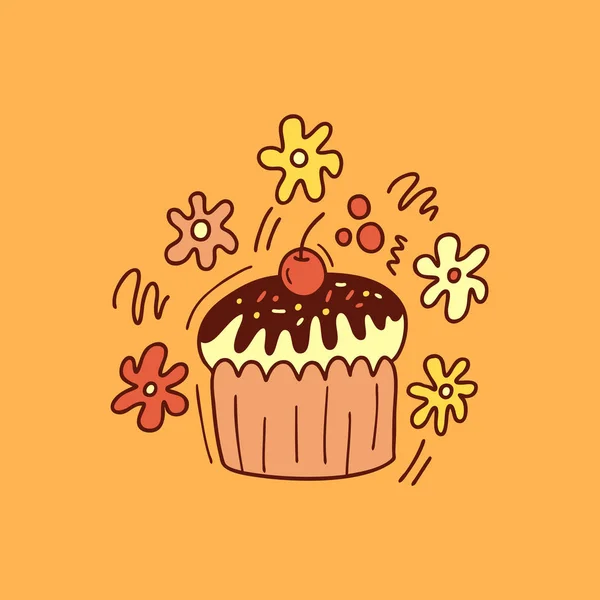 Mignon cupcake à la cerise. Illustration vectorielle de dessin animé . — Image vectorielle