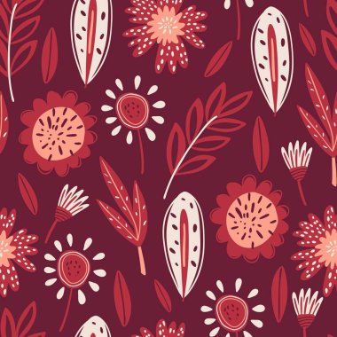 Çiçek sonbahar dikişsiz desen. Ambalaj kağıdı, kumaş, kapak ve kartlar için çiçek tasarımı. Elle çizilmiş illüstrasyon.