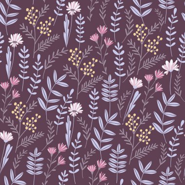 Çiçeksiz desen. Çiçekli sanat baskısı. Ambalaj kağıdı, kumaş, kapak ve kartlar için çiçek tasarımı. Vektör el çizimi resimleme.