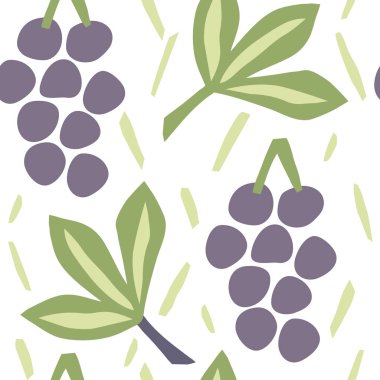 Üzümlü kusursuz desen. Modern tekstil, tebrik kartı, poster, ambalaj kağıdı tasarımları. El çizimi illüstrasyon.
