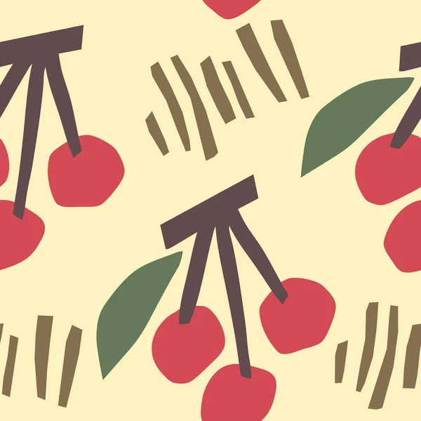 Seamless pattern with cherry. Modern textile, greeting card, poster, wrapping paper designs. Hand-drawn illustration. Vector Graphics