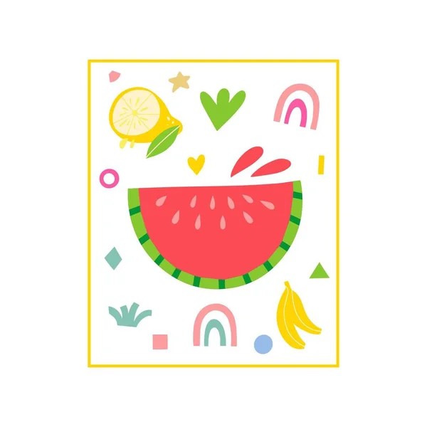 Modèle Vectoriel Avec Des Éléments Été Fruits Arcs Ciel Symboles — Image vectorielle