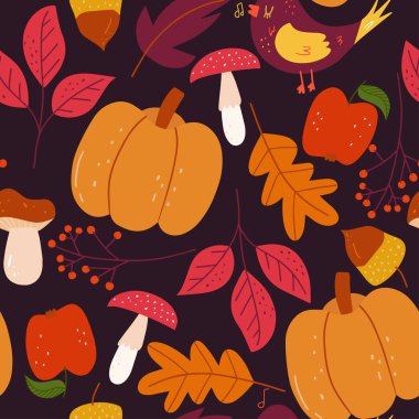 Sonbahar pürüzsüz desen. Ambalaj kağıdı, kumaş, kapak ve kartlar için çiçek tasarımı. Vektör çizgi film illüstrasyonu.