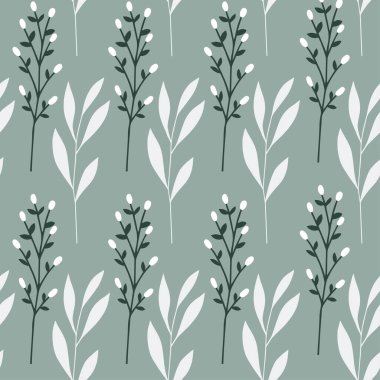 Çiçekler ve Yapraklar 'da kusursuz bir düzen var. Soyut sanat baskısı. El çizimi illüstrasyon. 