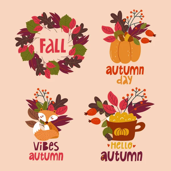 秋季题词集孤立在白色背景上 秋天手绘字母矢量集 矢量卡通画 — 图库矢量图片