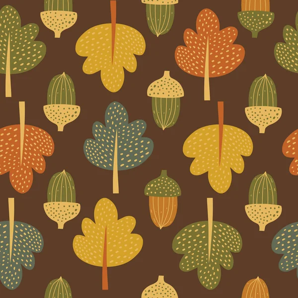 Patrón Sin Costuras Otoño Impresión Arte Otoñal Con Bellotas Decoración — Vector de stock