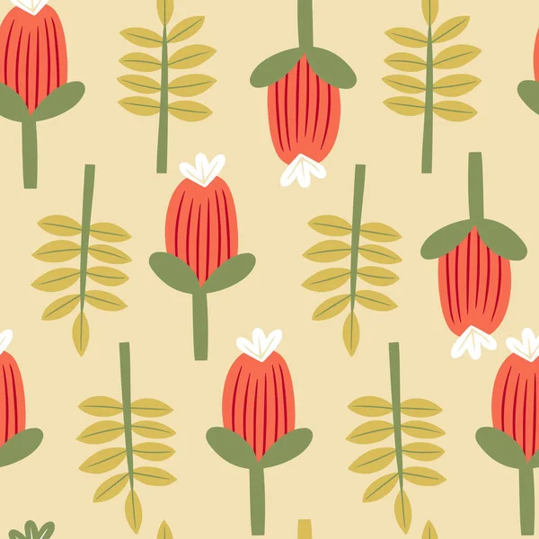 Moderne Abstrakte Nahtlose Muster Mit Beeren Und Blättern Botanisches Design — Stockvektor