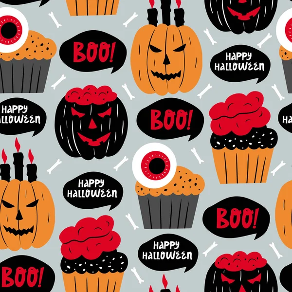 Halloween Hladký Vzor Dýněmi Koláčky Vektorová Ilustrace Svátků Pro Den — Stockový vektor