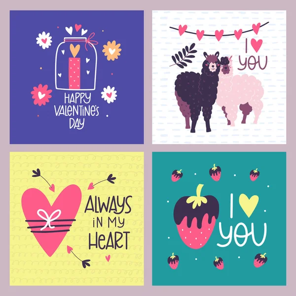 Sevgililer Günü tebrik kartı seti. Sevgililer günü ve düğün için tasarım. Aşk konsepti, vektör illüstrasyonu.