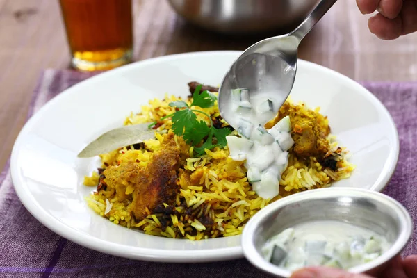 Hyderabadi Kuřecí Biryani Indická Kuchyně — Stock fotografie