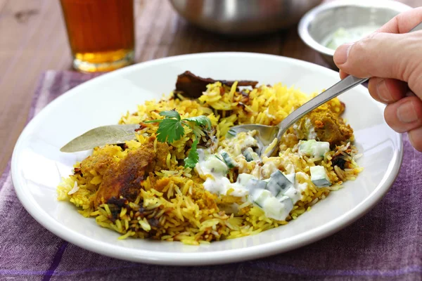 Hyderabadi Kuřecí Biryani Indická Kuchyně — Stock fotografie