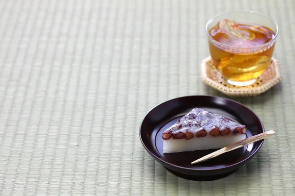 Japanese Traditional Sweet Dessert Served Barley Tea Wagashi Mugicha — Stock Photo, Image