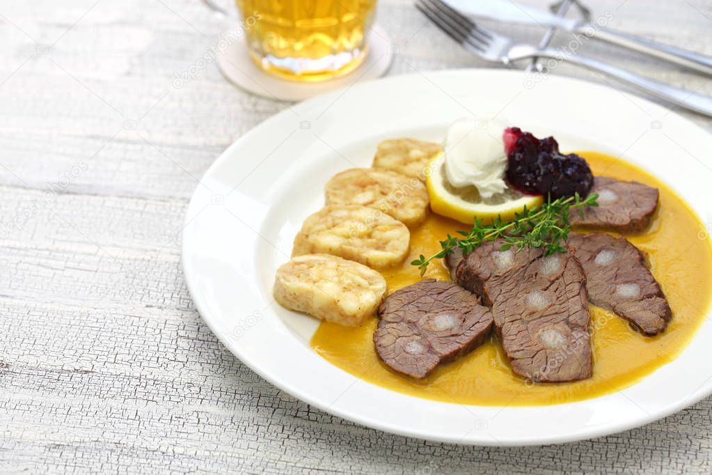 svickova na smetane, traditional Czech cuisine