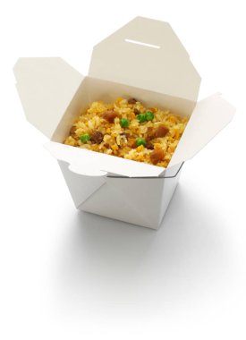 kızarmış pilav, Çin mutfağı beyaz arka plan üzerinde izole çıkar