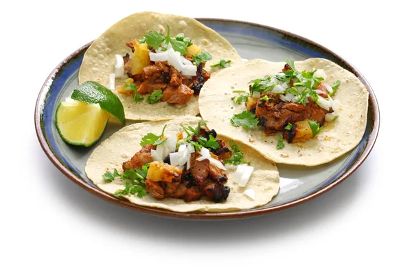 Tacos Pastor Comida Mexicana Aislada Sobre Fondo Blanco — Foto de Stock