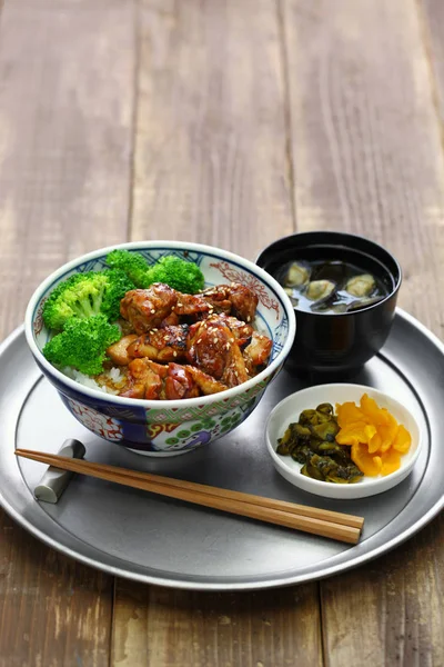 Teriyaki Kyckling Ris Skål Japansk Mat — Stockfoto