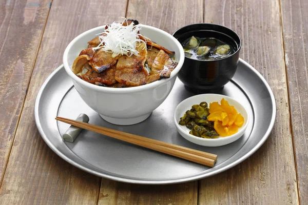 红烧猪肉饭碗 Butadon 日本料理 — 图库照片