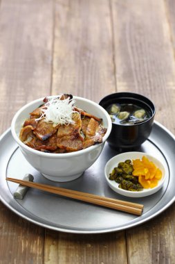 Teriyaki domuz eti Pilav kasesi, butadon, Japon yemekleri