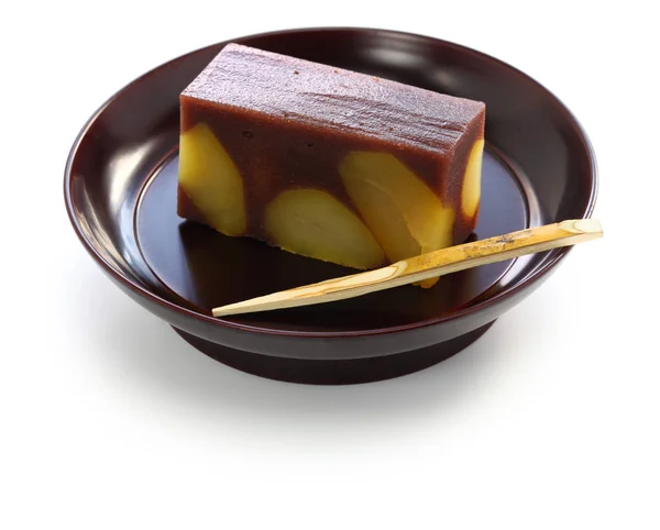 Japonské Tradiční Cukroví Kuri Mushi Yokan Dušené Slazené Fazole Adzuki — Stock fotografie