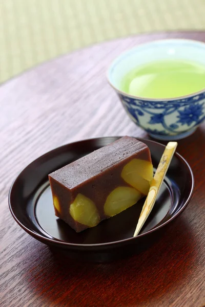 Japanese Traditional Confection Kuri Mushi Yokan Steamed Sweetened Adzuki Bean — Stock Photo, Image