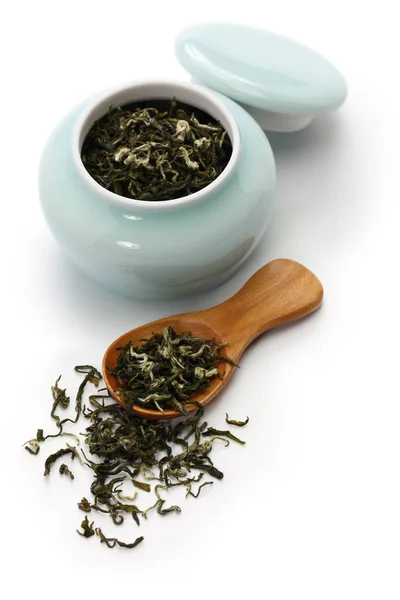 Chá Biluochun Chinês Famoso Chá Verde Fundo Branco — Fotografia de Stock