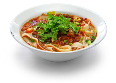 Lao khao soi, geniş Pirinç Noodle çorba ile baharatlı kıyılmış domuz, laos gıda