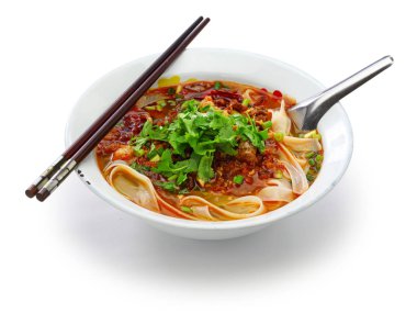 Lao khao soi, geniş Pirinç Noodle çorba ile baharatlı kıyılmış domuz, laos gıda