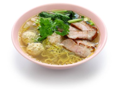 bami nam, yumurta Noodle çorba servis ile Kızartma domuz, Tayland Gıda