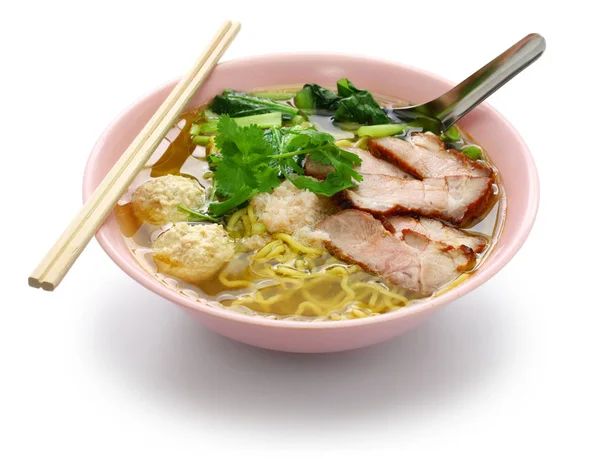 Bami Nam Egg Noodles Soup Served Roast Pork Thai Food — Stock Photo, Image