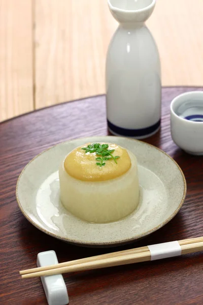 Furofuki Daikon Simmered Japanese Radish Served Miso Sauce Vegetarian Cuisine — Stock Photo, Image