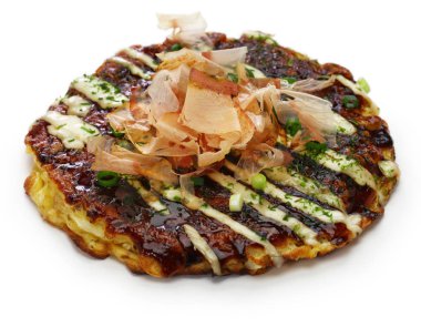 Okonomiyaki maddeler çeşitli içeren bir Japon lezzetli gözleme olduğunu. 