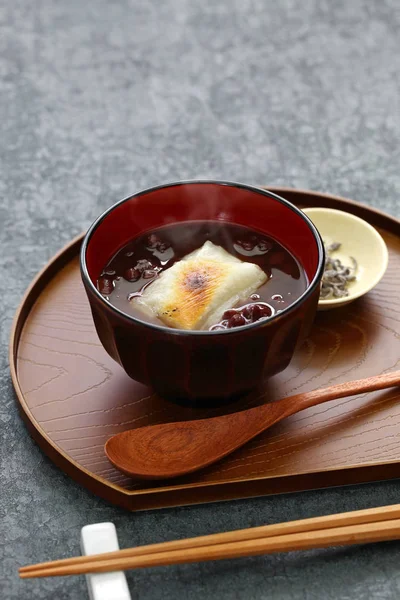 Oshiruko Sopa Feijão Vermelho Doce Com Mochi Grelhado Bolo Arroz — Fotografia de Stock