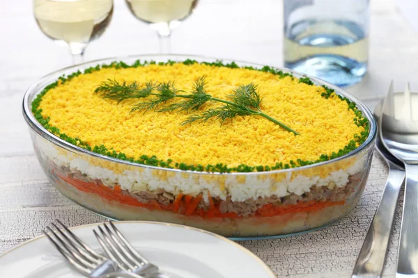 Mimosa Salad Mimosa Day Dinner — Stock Photo, Image